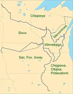 The Prairie du Chien Line. This figure illustrates the borders between the respective tribes.