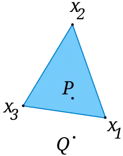 Convex combinations of three points '"`UNIQ--postMath-00000022-QINU`"' in a plane